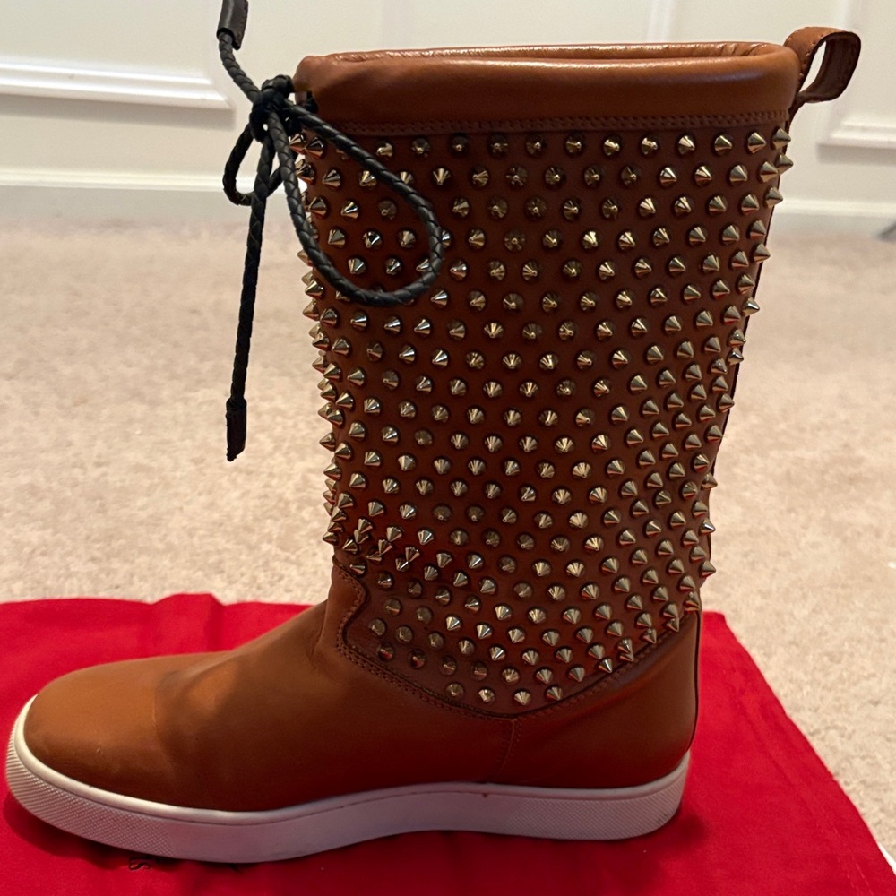 Christian Louboutin Brown Studded Combat Boots